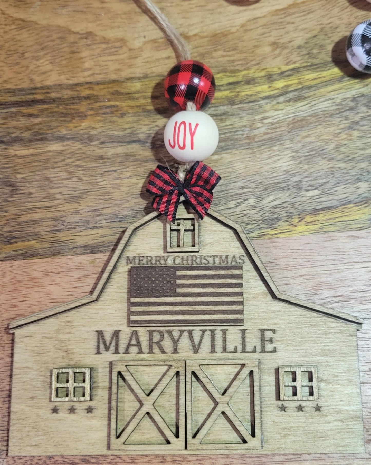 Custom Handcrafted Wooden Barn Christmas Ornament, Cute Gift For Christmas, Hometown styled barn, Laser Cut Precision, Rustic Style Barn